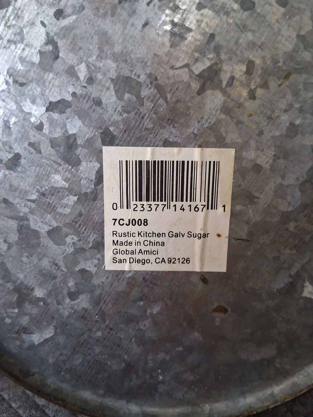 Galvanized Metal Sugar Canister - Rustic Gray Used 7 Tall Opening Is 5 Inch
